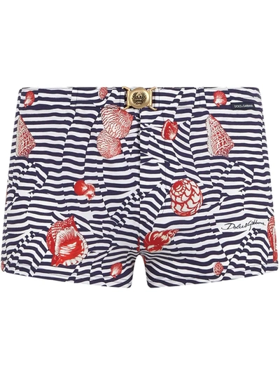 Dolce & Gabbana Swimming Trunks With Shell Print In White