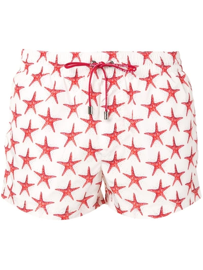 Dolce & Gabbana Short Swimming Trunks With Starfish Print In White