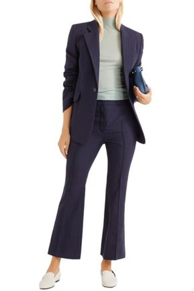 Joseph Ridge Pinstriped Wool Flared Pants In Navy