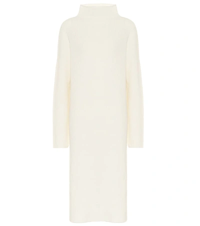 The Row Moa Ribbed Wool And Cashmere-blend Turtleneck Midi Dress In Beige