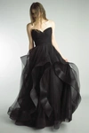 Basix Black Label Black Strapless Ruffled Evening Gown