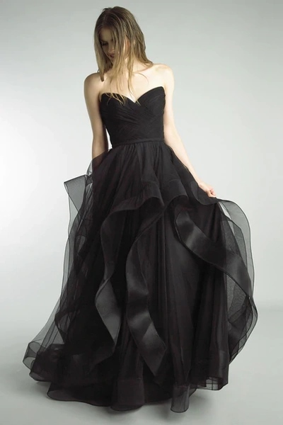 Basix Black Label Black Strapless Ruffled Evening Gown