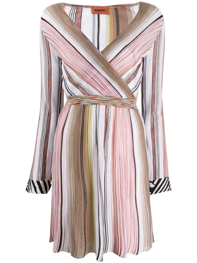 Missoni Striped V-neck Mini Dress In White