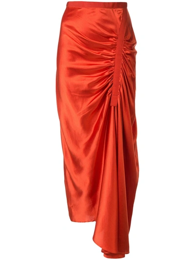 Christopher Esber Gathered Silk Charmeuse Skirt In Red