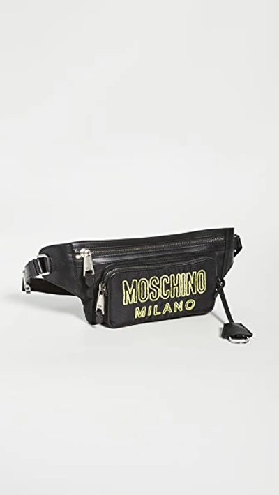 Moschino Logo Waist Bag In Fantasy Print Black