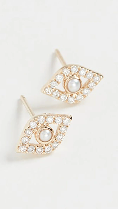 Sydney Evan 14k Large Bezel Evil Eye Studs In Yellow Gold