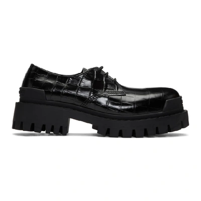 Balenciaga Strike Croc Embossed Leather Derby Shoes In 1000black