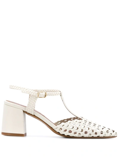 Souliers Martinez 65mm Woven Leather T Bar Pumps In White