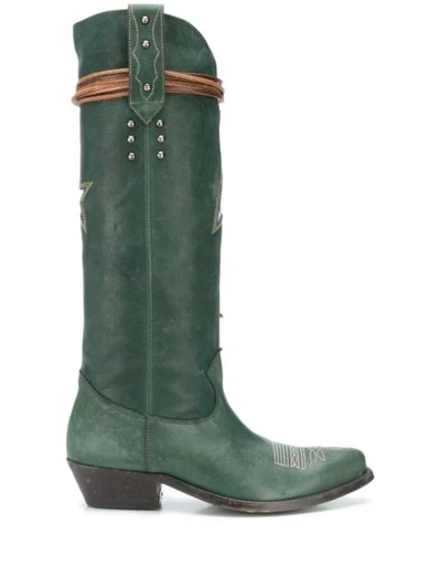 Golden Goose Wish Star Texan Boots In Green Leather