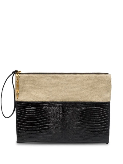 Marni Canvas-clutch Mit Eidechsen-effekt In Black