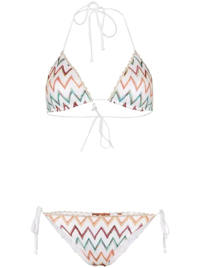 Missoni Zigzag Crochet Knit Bikini Set In White