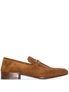 Gucci Phyllis Web-stripe Suede Loafers In Brown