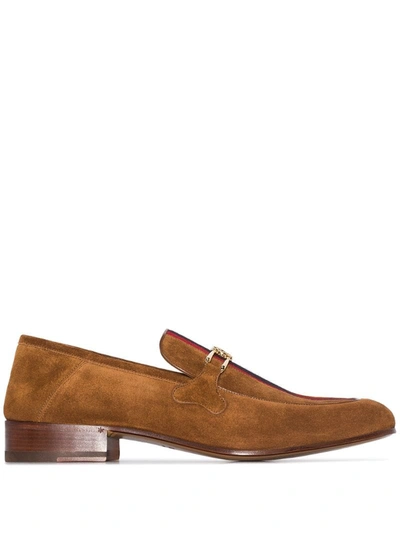 Gucci Phyllis Web-stripe Suede Loafers In Brown