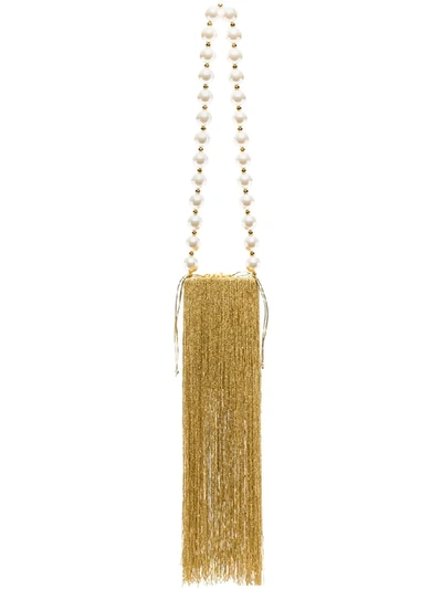 Vanina Weeping Soil Fringed Clutch Bag In Gold