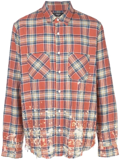 Amiri Bleached-effect Check Shirt In Red