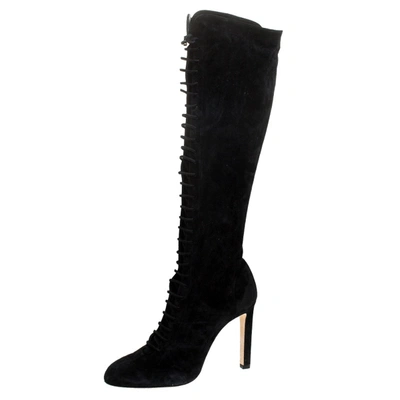 Pre-owned Jimmy Choo Black Suede Lace Up Desiree Knee Boots Size 39