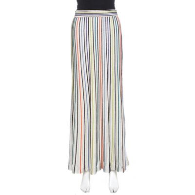 Pre-owned M Missoni White Striped Lurex Knit Pintuck Detail Maxi Skirt S