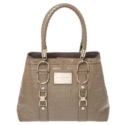 Pre-owned Versace Beige Patent Leather Snap Out Of It Tote