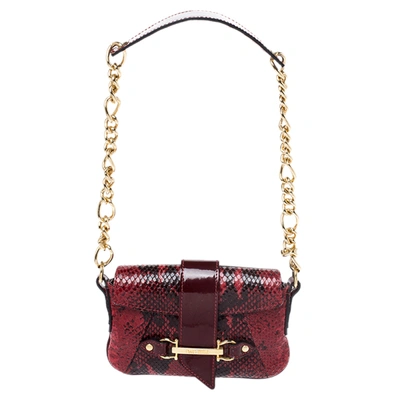 Pre-owned Dolce & Gabbana Red/black Python Leather Flap Chain Shoulder Bag