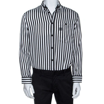 Pre-owned Givenchy Monochrome Striped Print Silk Blend Button Front Shirt M In Black