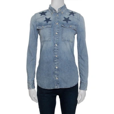 Pre-owned Givenchy Blue Star Printed Washed Denim Button Front Shirt S