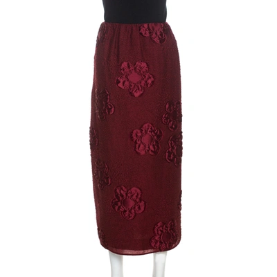Pre-owned Fendi Burgundy Floral Jacquard Midi Skirt M