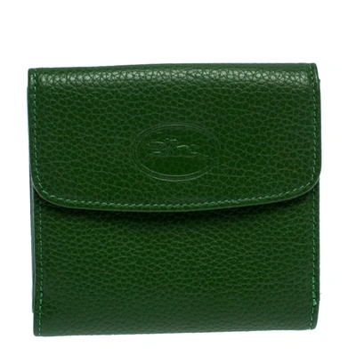 Pre-owned Longchamp Green Leather Flap Compact Wallet