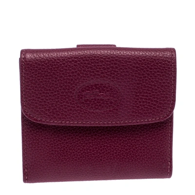 Pre-owned Longchamp Magenta Leather Flap Compact Wallet In Pink