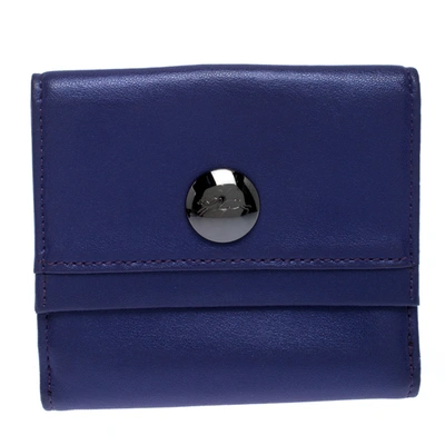 Pre-owned Longchamp Purple Leather Flap Button Compact Wallet