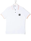 Stone Island Junior Kids' Short Sleeve Logo Patch Polo Shirt In White