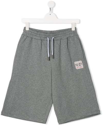 N°21 Kids' Drawstring Logo Patch Jogging Shorts In Grey
