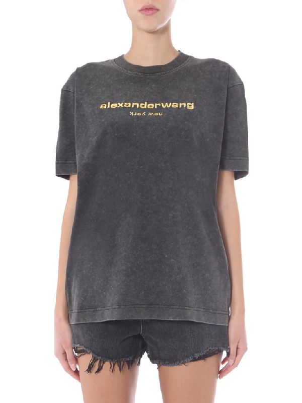 Alexander Wang Logo Embroidered Crew Neck T-shirt In Grey | ModeSens