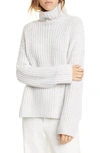 Vince Lofty Wool Blend Funnel Neck Sweater In Light Grey
