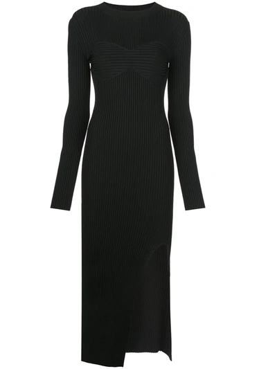 Khaite Evlynne Long Sleeve Ribbed Sweater Dress In Black