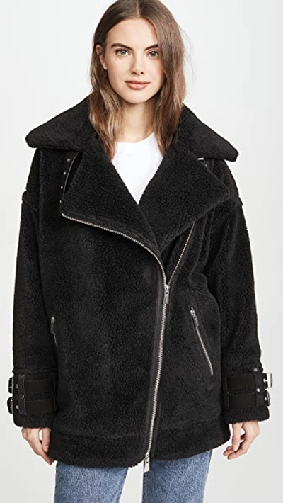 Anine Bing Fran Faux Shearling Coat In Ink