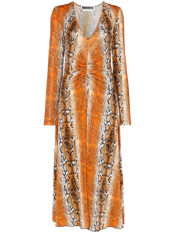 orange long sleeve midi dress