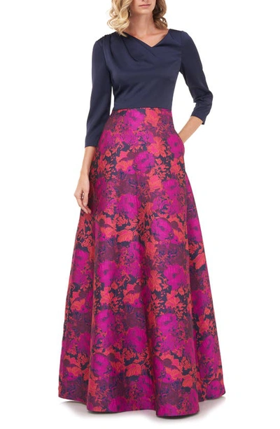 Kay Unger Izabella A-line Evening Gown In Fucshia Multi