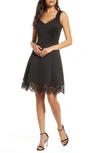 Donna Ricco Lace Trim Sweetheart Neck Fit & Flare Dress In Black