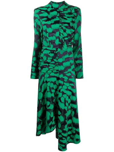 Materiel Printed Asymmetrical Chiffon Midi Dress In Green