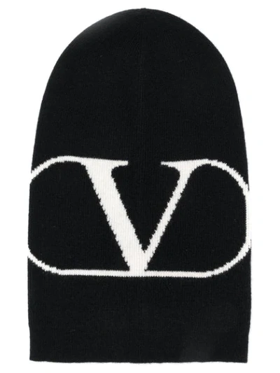 Valentino Garavani Logo Print Beanie In Black