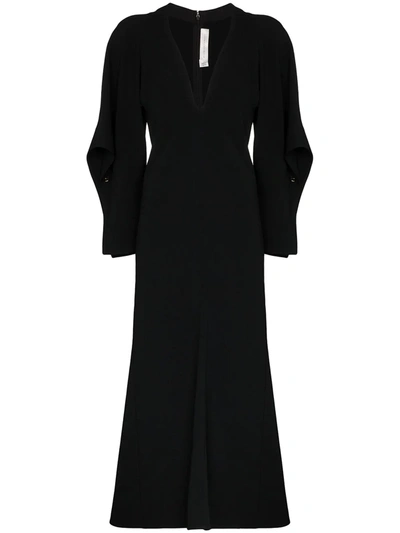 Victoria Beckham Draped Sleeve Midi Dress In Black