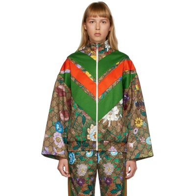 Gucci Flora Gg Supreme Pattern Track Jacket In Beige