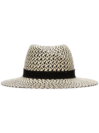 Maison Michel Black And Beige Virginie Panama Hat In Neutrals