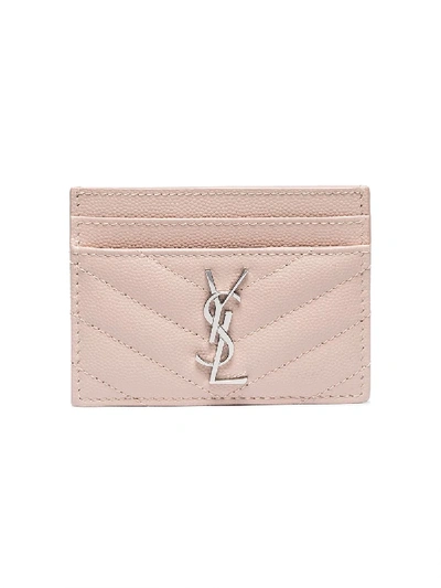 Saint Laurent Monogram Plaque Card Case In Pink