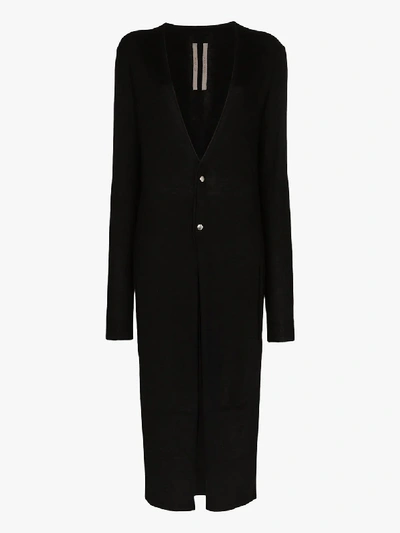 Rick Owens Long Buttoned Cashmere Cardigan In Black