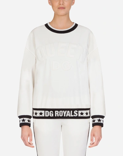 Dolce & Gabbana Millennials Star Jersey Crew Neck Sweatshirt In White