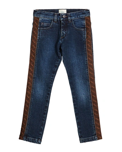 Fendi Kids' Girl's Denim Jeans W/ Logo Tape Sides In Blue
