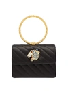 Gucci Broadway Satin Loop Top-handle Bag With Tiger Head In Black