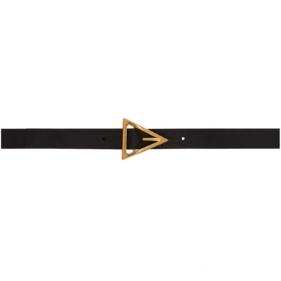 Bottega Veneta Triangular Buckle Belt In Black & Gold