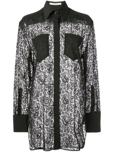 Givenchy Crepe-paneled Cotton-blend Lace Shirt In Black
